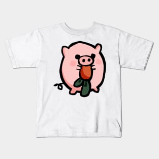 Cute Cartoon Piggy With Carrot Kids T-Shirt